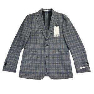 Bar III Mens Slim Fit Knit Plaid Sport Coat Gray 40R